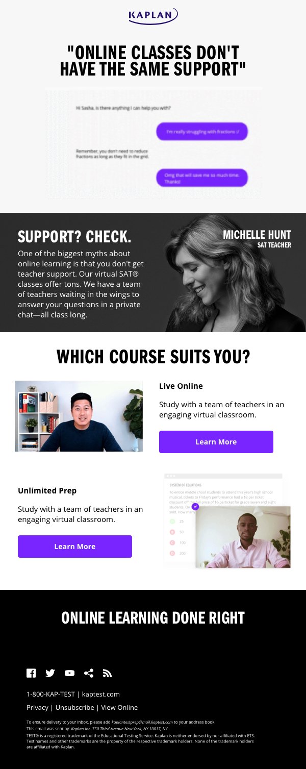 Email: Online classes don’t have the same support?