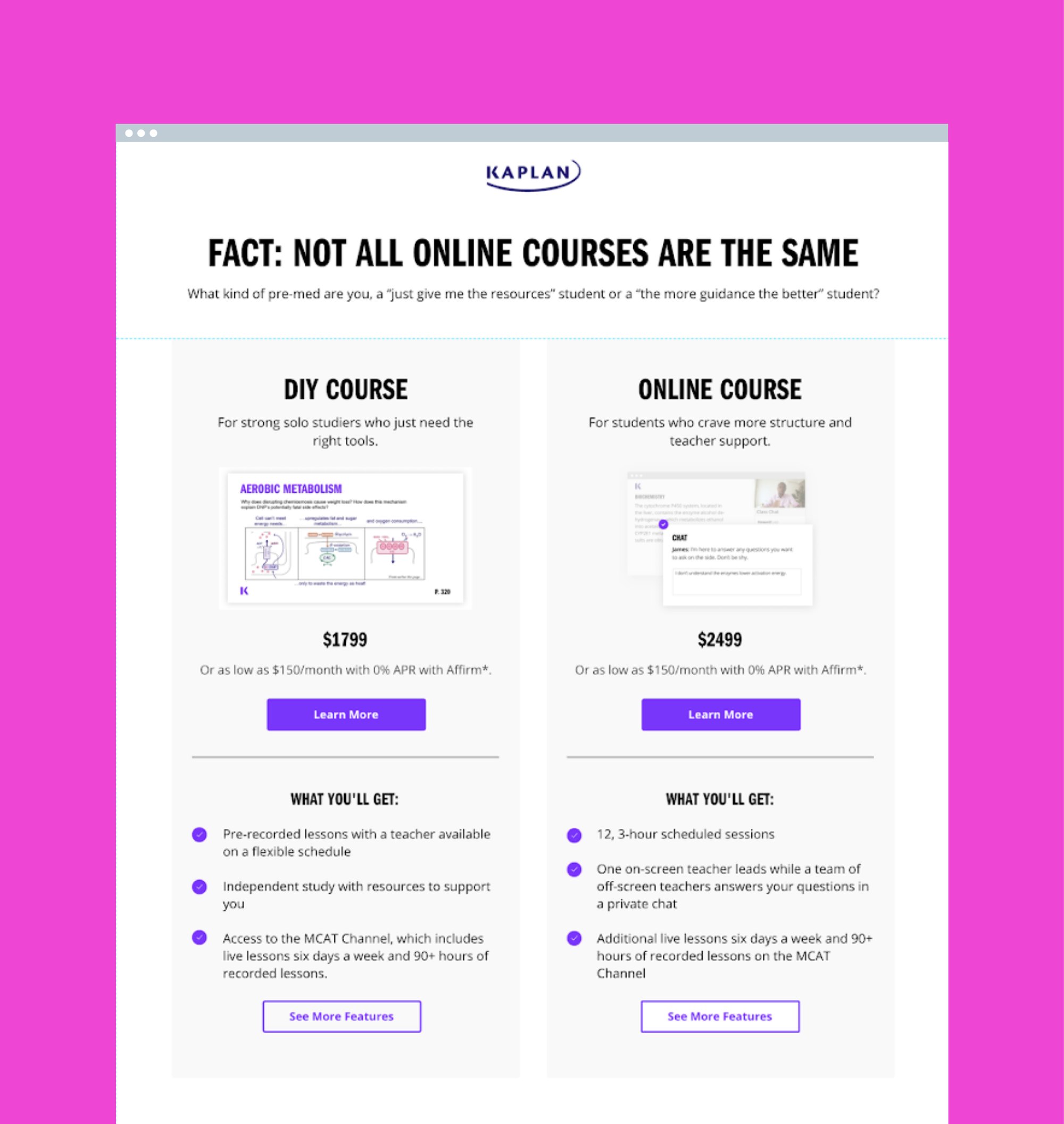 Landing page: Not all online courses are the same