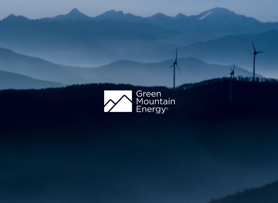 Green Mountain Energy logo over mountains