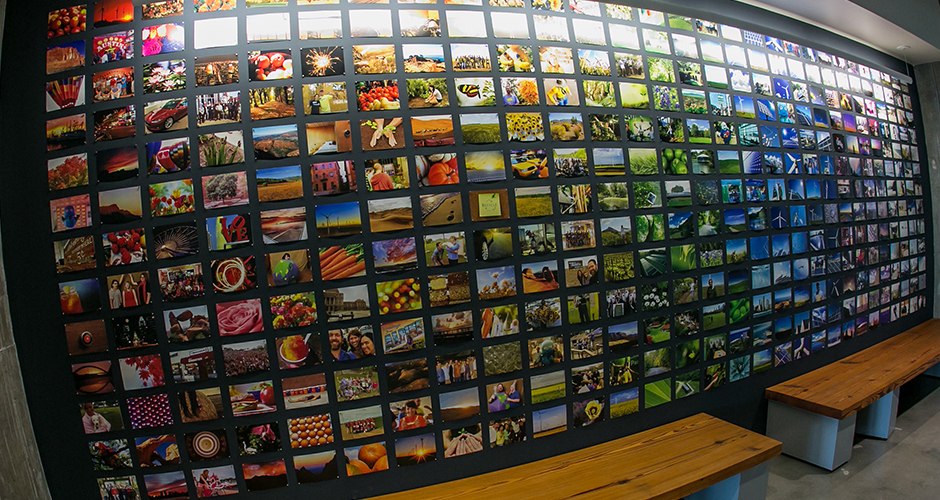Photo wall in the Austin office