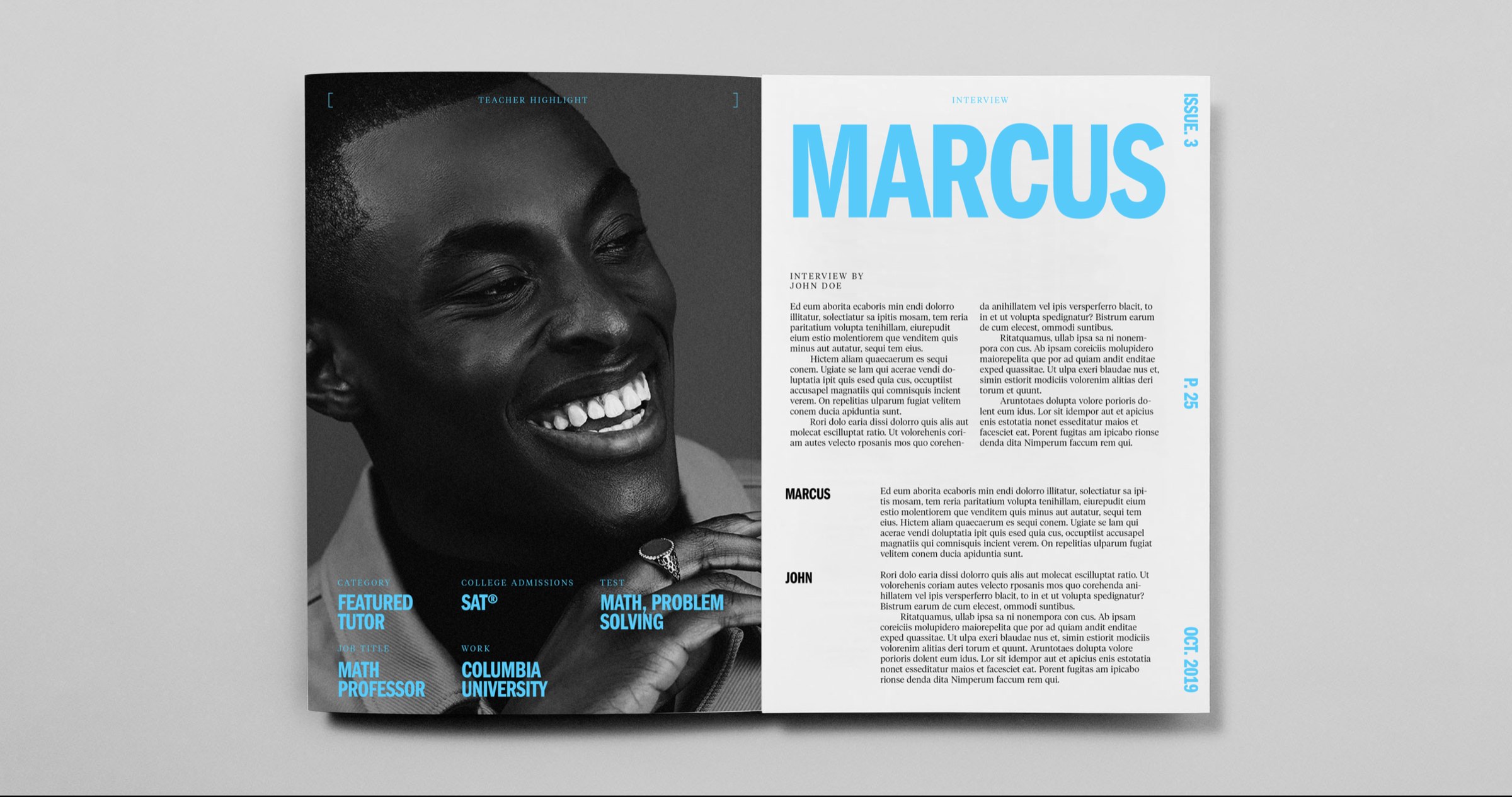 Brochure spread featuring Marcus