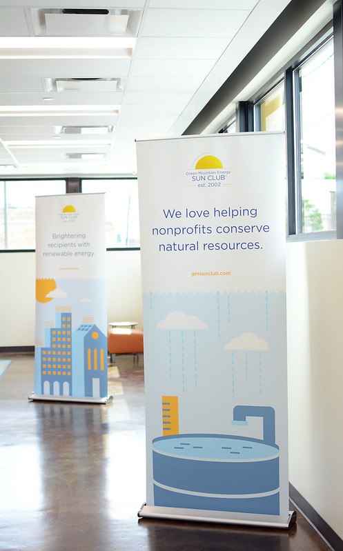 Pull-up banner in a lobby