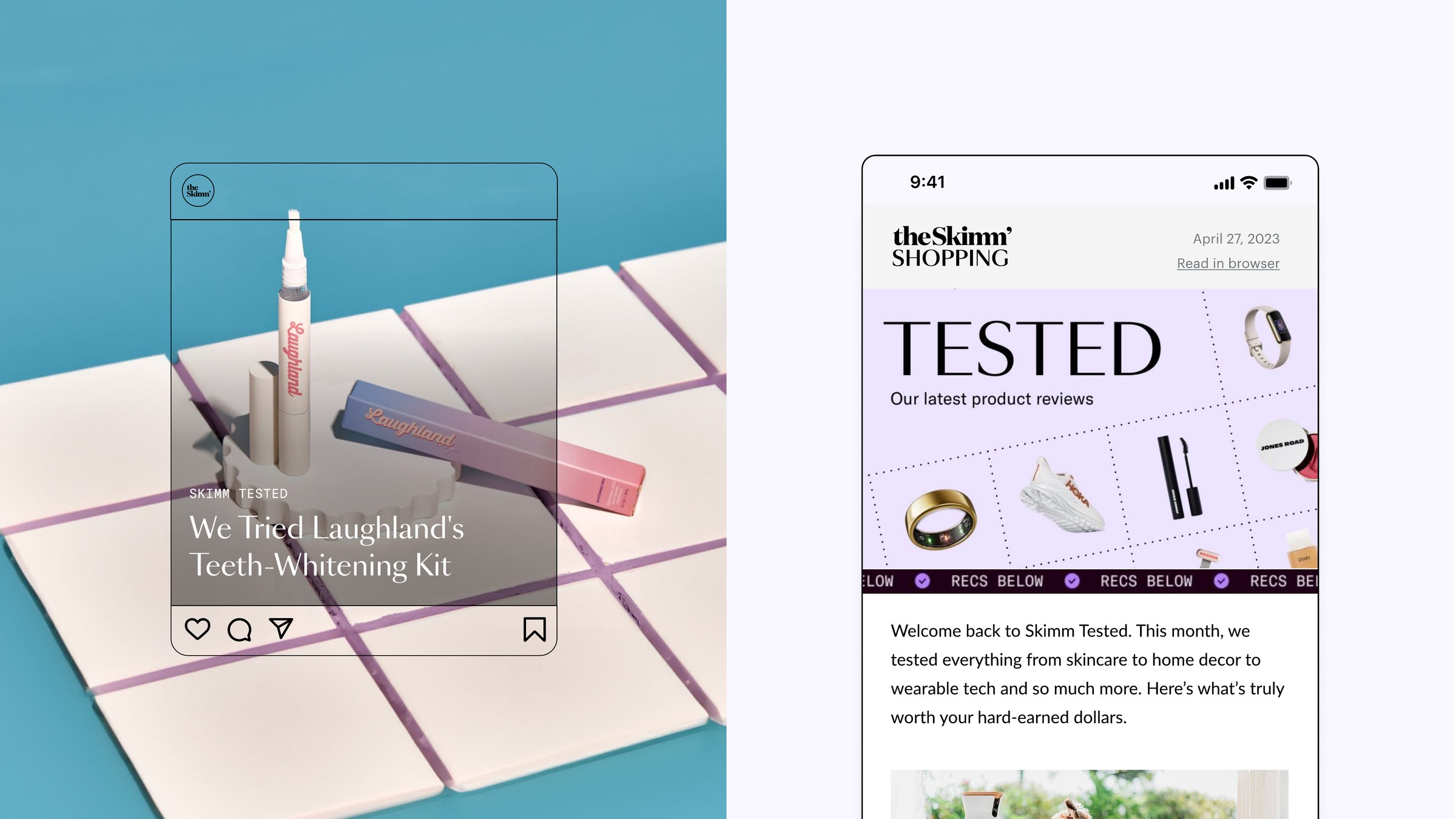 Skimm Tested Instagram post and theSkimm Shopping newsletter