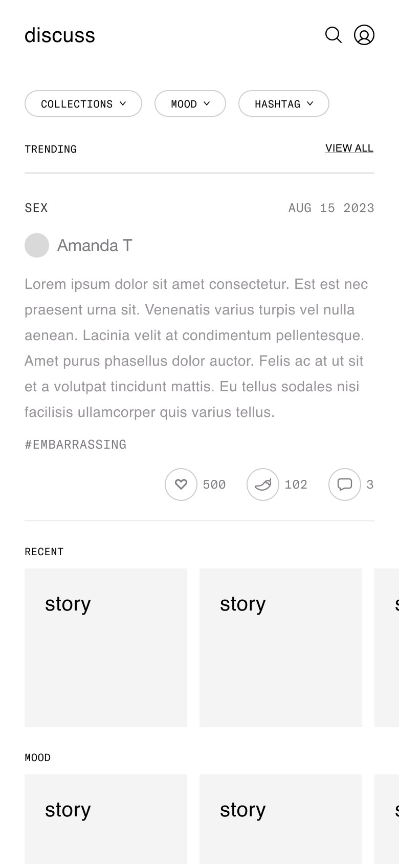 Wireframe: Discuss community feed