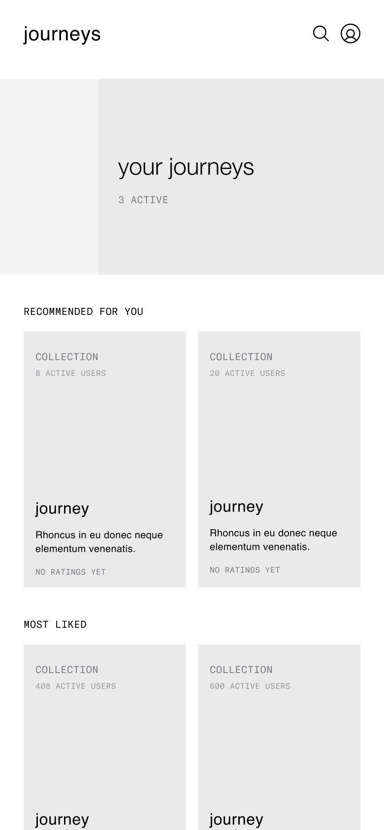 Wireframe: Journeys screen